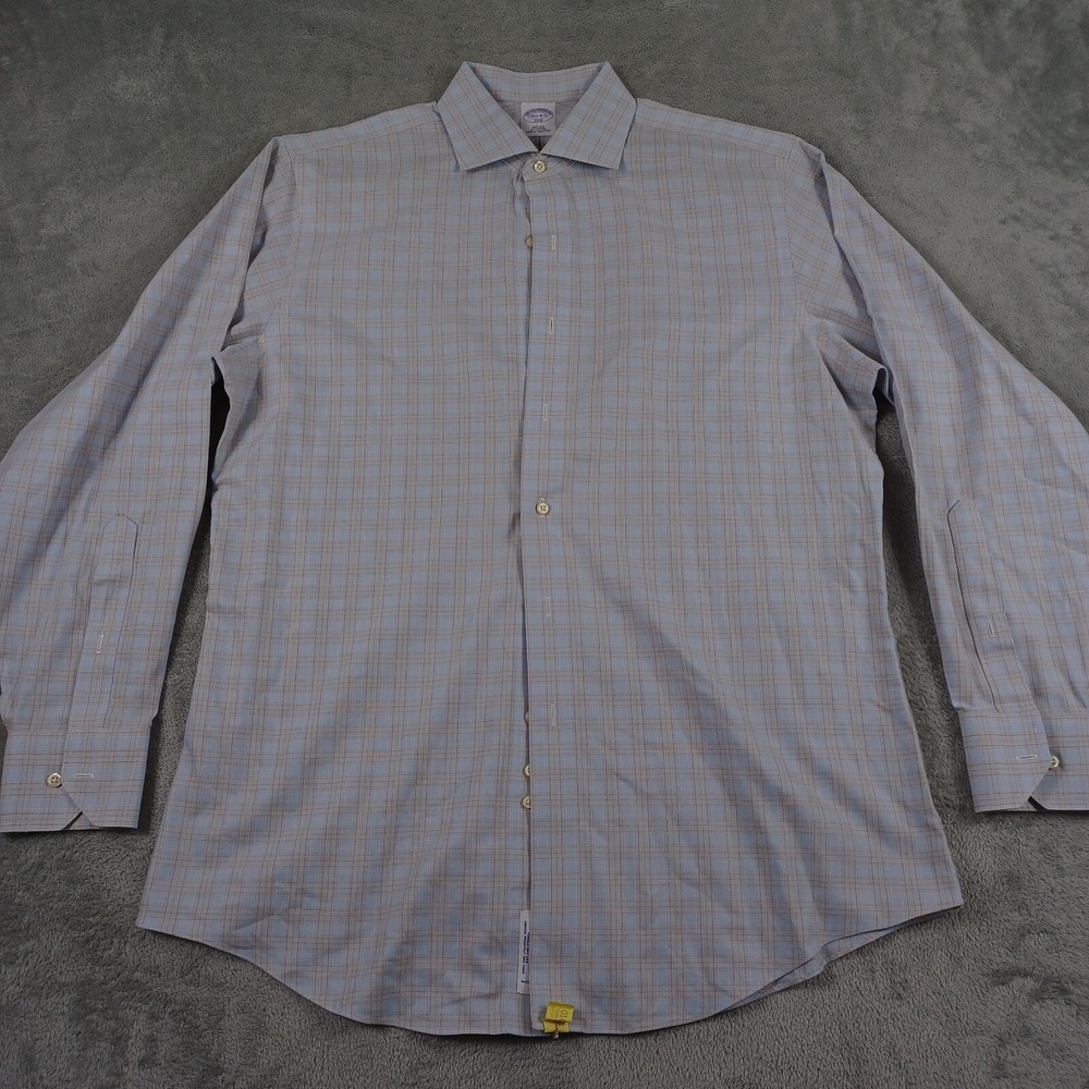 Brooks‎ Brothers Shirt Mens 16.5 Blue Checked Slim Fit Preppy Long Sleeve A3